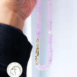 Agate rondelle necklace hand knotted gold plated lilac pearl